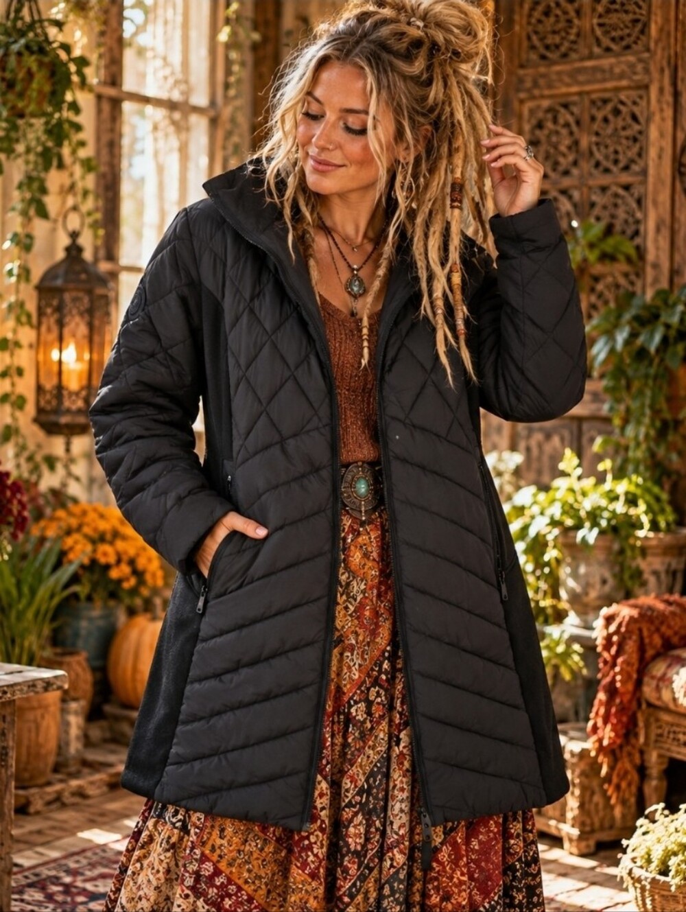Bernardo Performance Black Longline Quilted Puffer Coat Jacket M Gorpcore Athlet